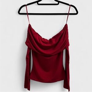 White Fox Boutique Dark Red Off Shoulder Long Sleeve Top